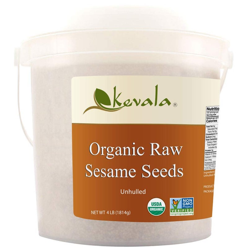 Kevala Raw Sesame Seeds Unhulled: Seeds for Cooking and Baking, Nutritious Snack for Clean Food Lovers, Topping for Pretzels and Bagels, Restaurant Staple, Conveniently Packed in a Bucket, 4 lb - Image 1